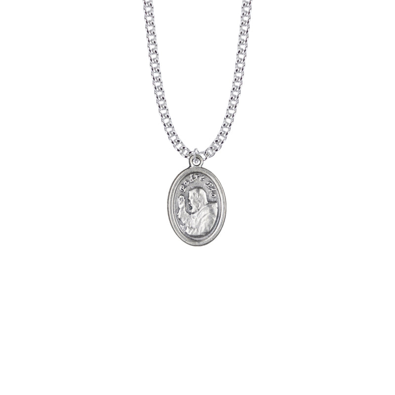 Silver Plated Oval Saint Padre Pio Medal