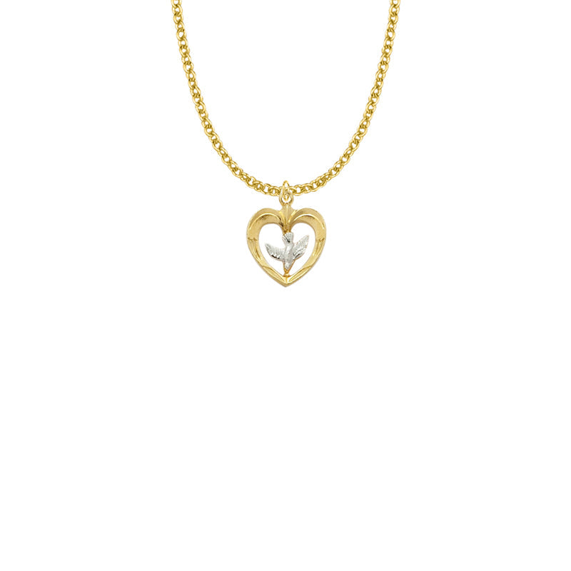 11/16 Inch Two-Tone 10KT Gold Filled Dove and Open Heart Necklace