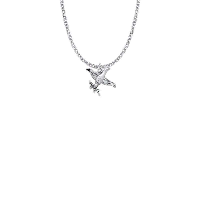 5/8 Inch Sterling Silver Dove and Olive Branch Necklace