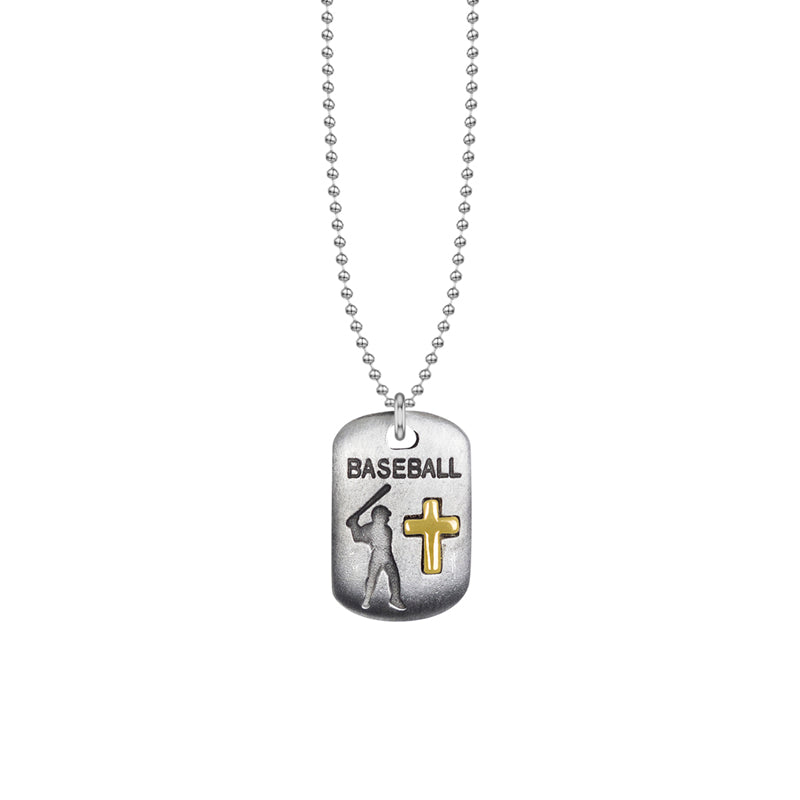 1-1/16 Inch Two-Tone Pewter Baseball and Cross Medal