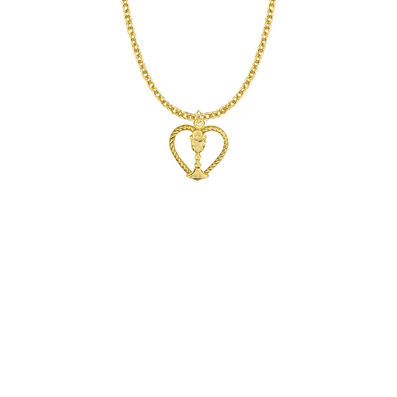 5/8 Inch Gold Plated Over Iron Open Heart Chalice Necklace