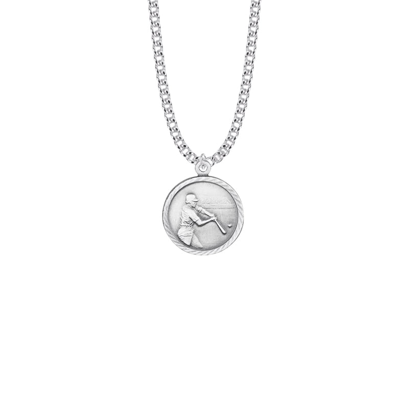 Round Nickel Silver Boy's Baseball Player Medal with St. Christopher on Back