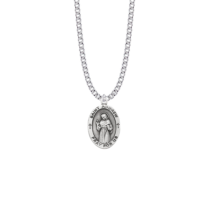 Nickel Silver Oval St. Andrew Medal, Patron Saint of Fishermen