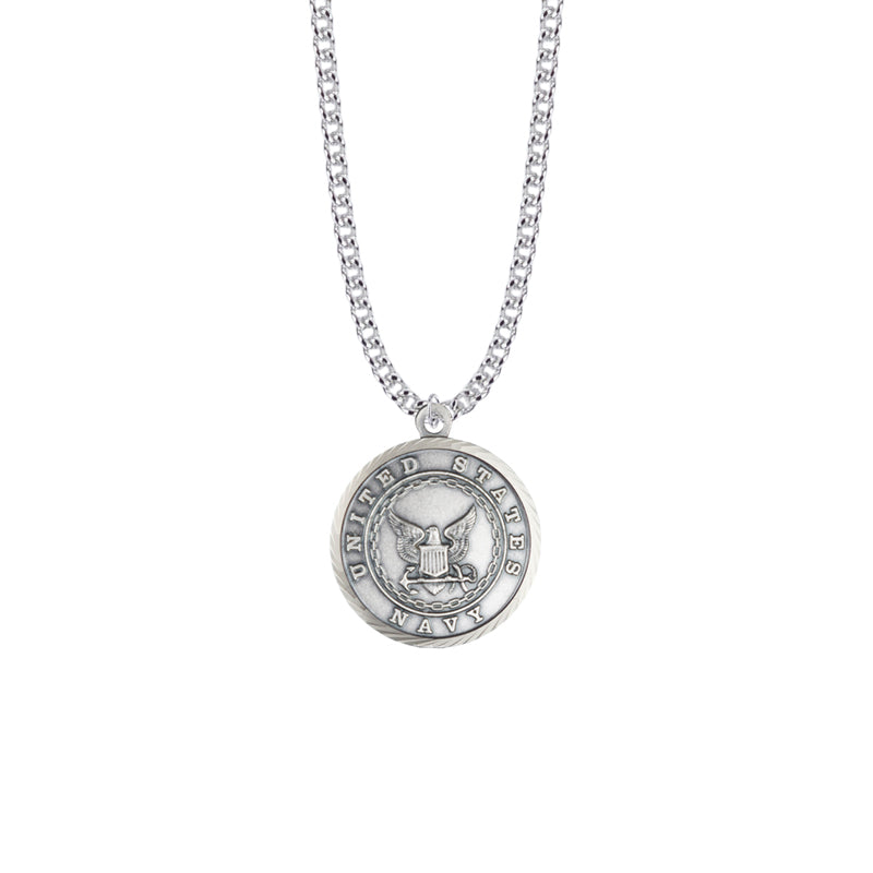 Round Nickel Silver U.S. Navy Medal with Christ Strengthens Me on Back