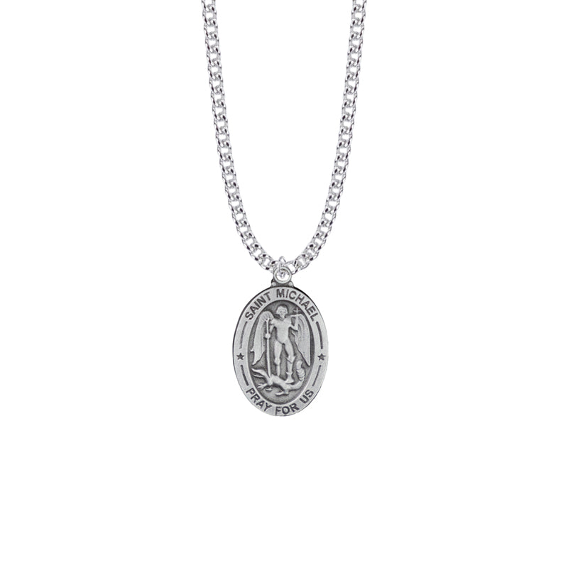1-1/16 Inch Pewter Large Oval Saint Michael Medal, Patron Saint of Police