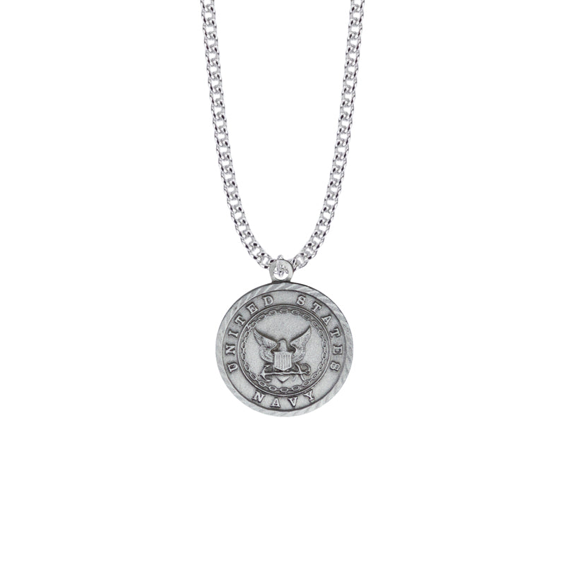 Round Pewter U.S. Navy Medal with St. Michael on Back
