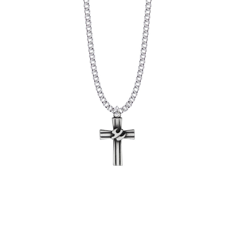Pewter Lined and Dove Boy Confirmation Cross Necklace