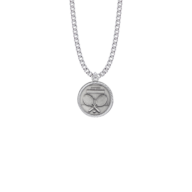 Pewter Round Tennis Medal with St. Christopher on Back
