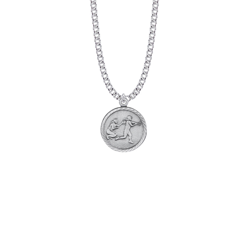 Pewter Round Girls Softball Medal with St. Christopher on Back