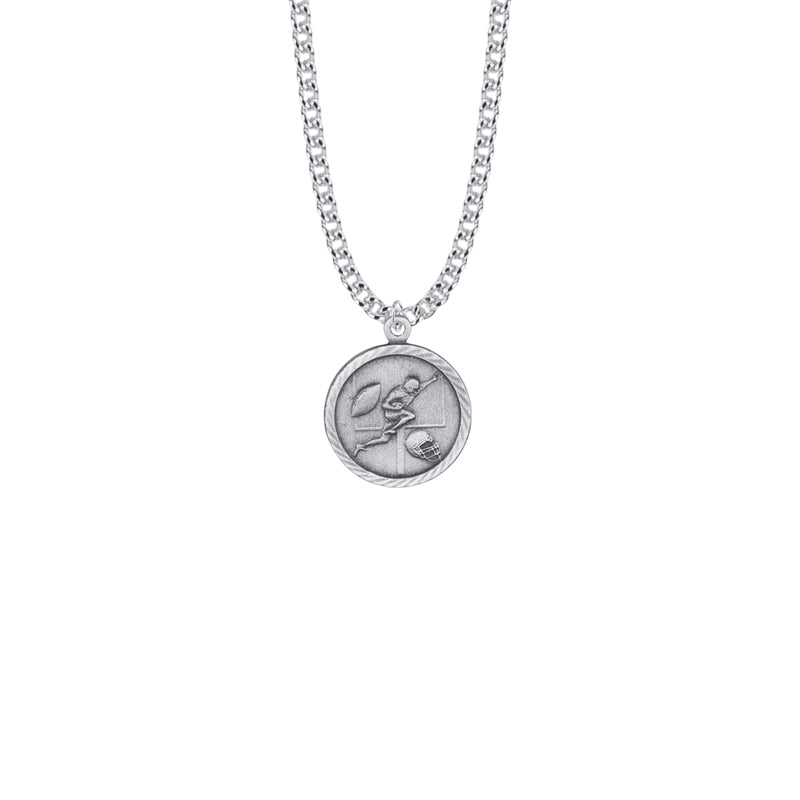 Pewter Round Boys Football Medal with Cross on Back