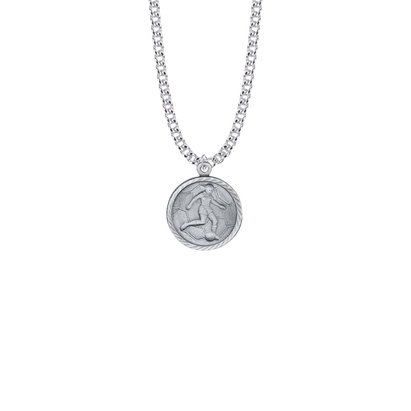 Pewter Girls Soccer Medal with Cross on Back