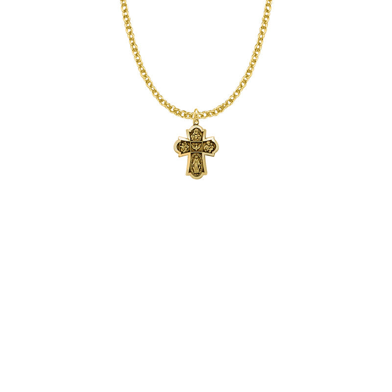 5/8 Inch Pewter Gold Plated First Communion Five Way Medal