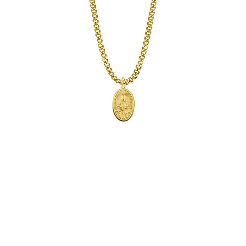 5/8 Inch Oval Pewter Gold Plated Our Lady of Fatima Medal