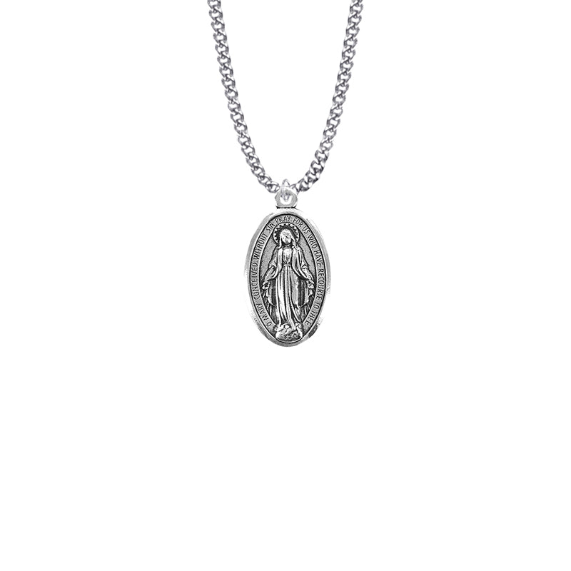 Pewter Antiqued Oval Miraculous Medal