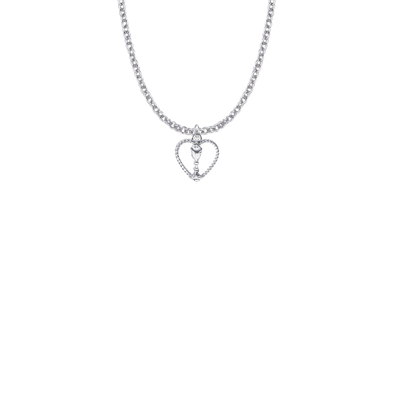 1/2 Inch Silver Plated Heart with Chalice Necklace
