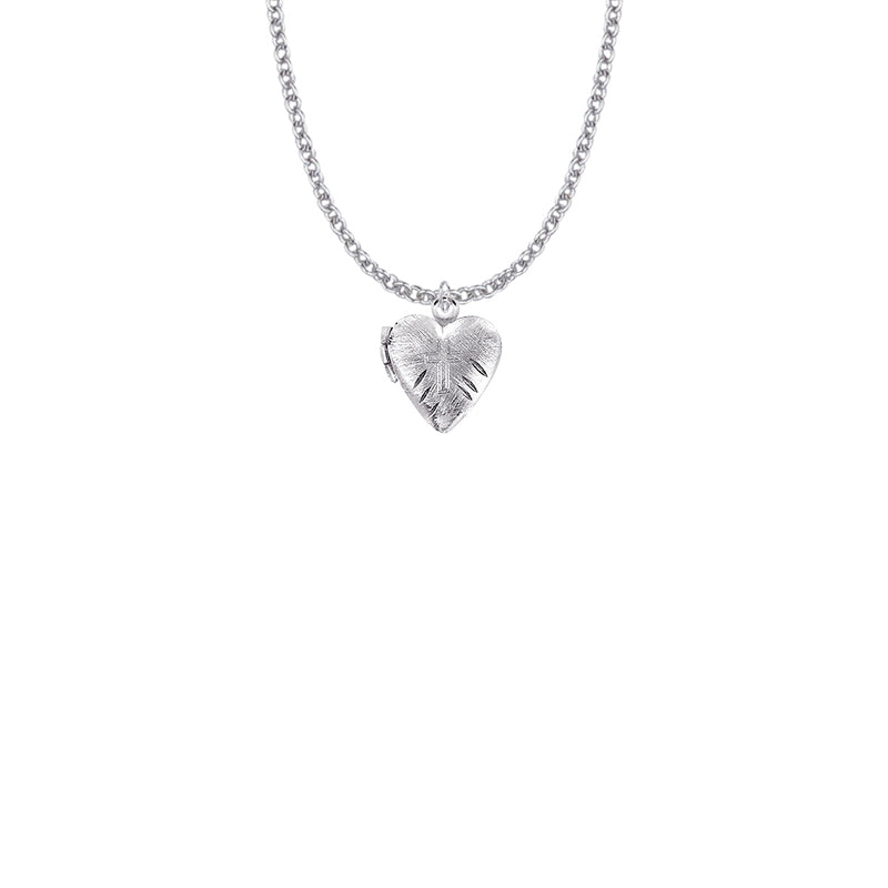 5/8 Inch Silver Plated Heart Locket and Engraved Cross Necklace