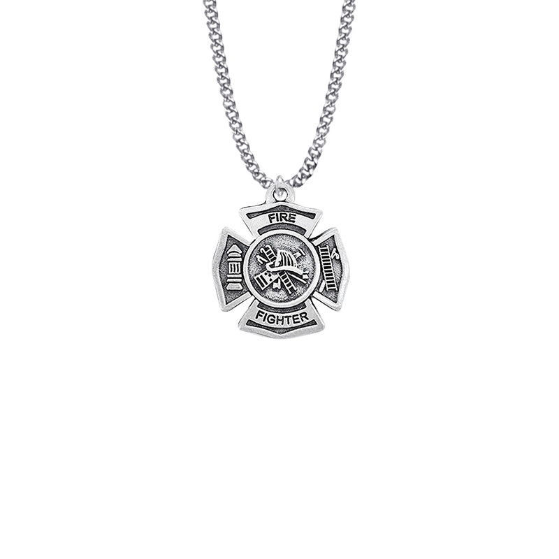 Pewter Fire Department Maltese Shield Medal with Cross on Back