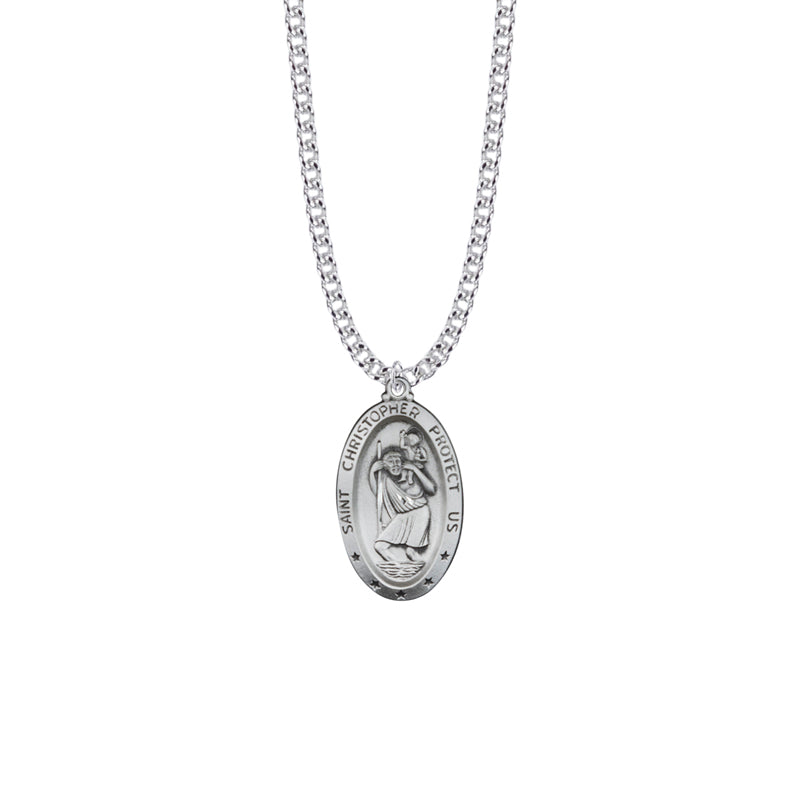 Sterling Silver Oval St. Christopher Medal, Patron Saint of Travelers