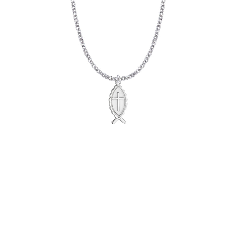 Sterling Silver Fish and Cross Necklace