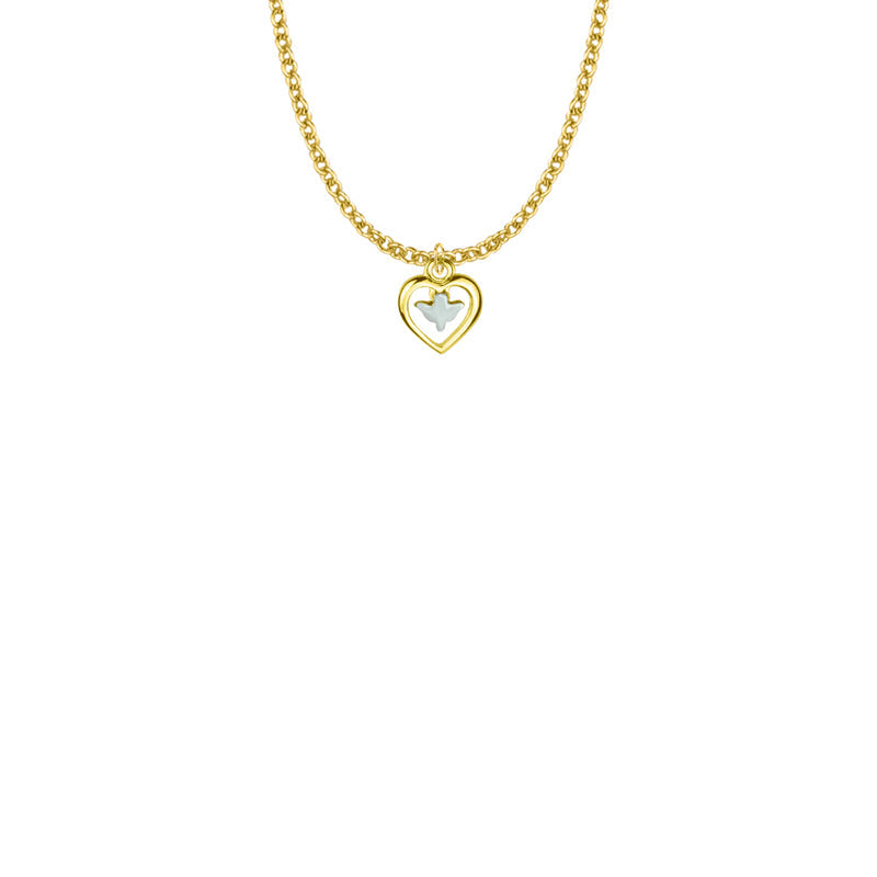 7/16 Inch Two-Tone Gold Plated Over Sterling Silver Dove and Open Heart Necklace