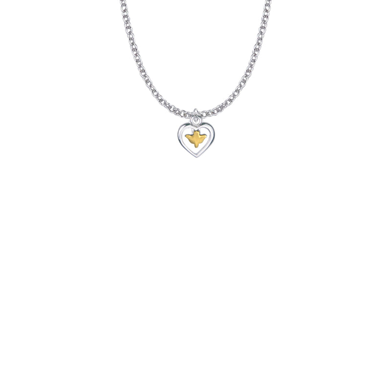 7/16 Inch Two-Tone Sterling Silver Dove and Open Heart Necklace