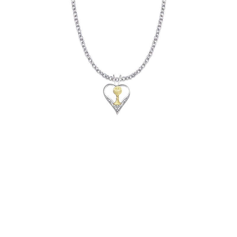 11/16 Inch Two-Tone Sterling Silver Open Heart and Chalice Necklace