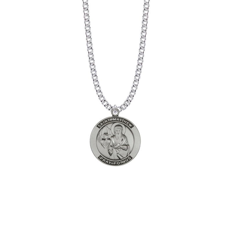 Sterling Silver Large Round St. Matthew Medal, Patron Saint Of Bankers and Accountants