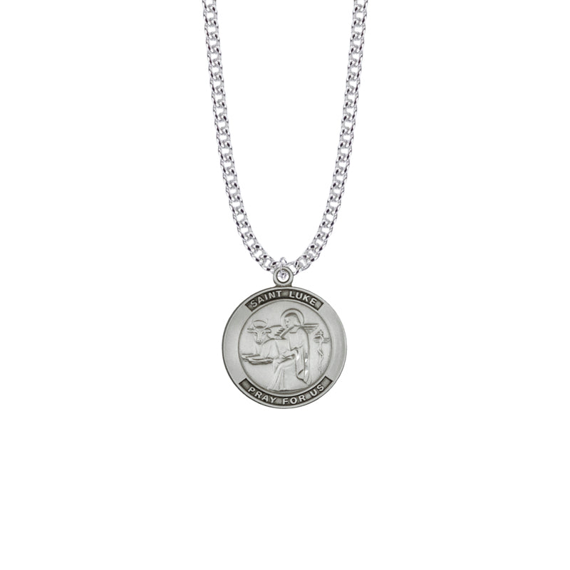 Sterling Silver Large Round St. Luke Medal, Patron Saint Of Doctors and Artists