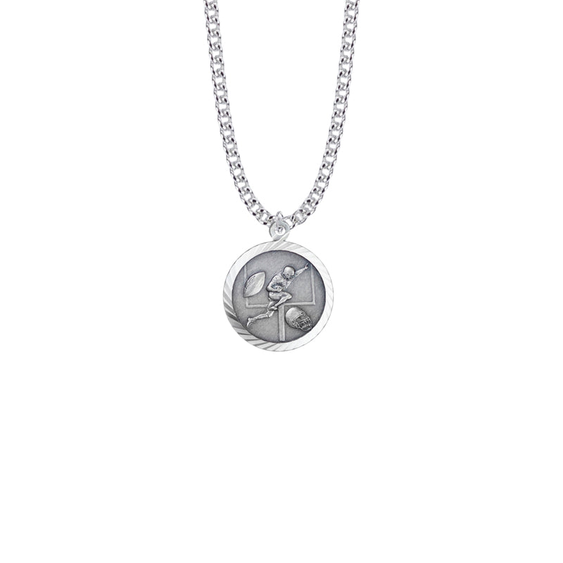 Round Sterling Silver Boy's Football Player Medal with St. Christopher on Back