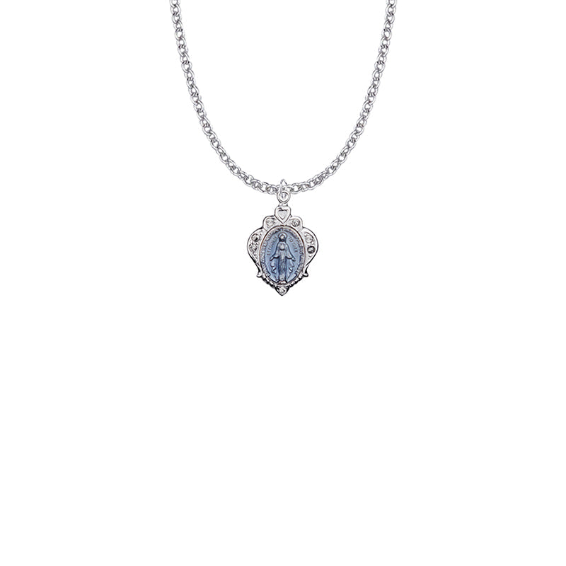 Sterling Silver Blue Enameled Shell Miraculous Medal