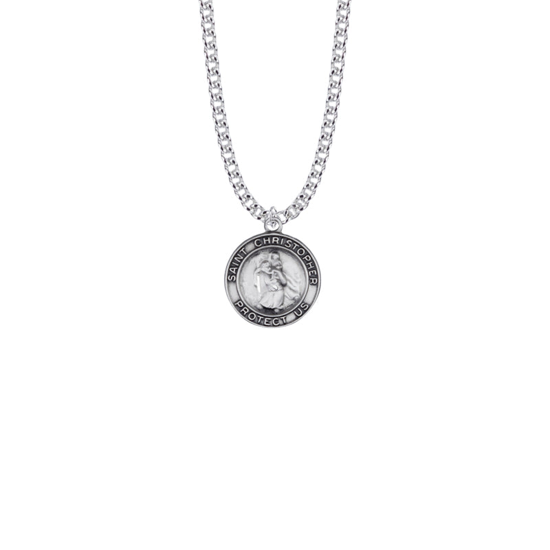 Sterling Silver Round St. Christopher Medal, Patron Saint of Travelers