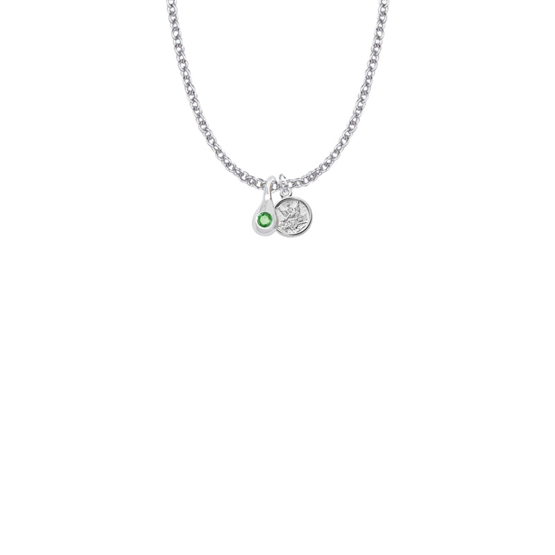 7/16 Inch Sterling Silver Tears of Joy May Birthstone Necklace with Guardian Angel Charm
