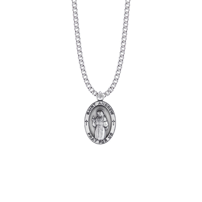 Sterling Silver Oval St. Andrew Medal, Patron Saint of Fishermen