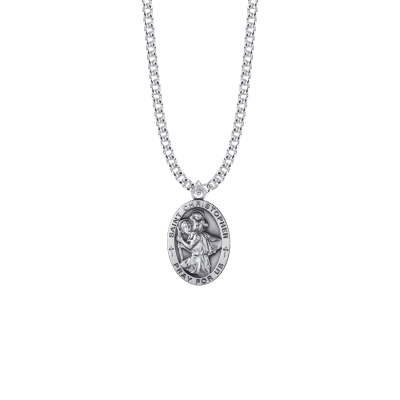 Sterling Silver Oval St. Christopher Medal, Patron Saint of Travelers