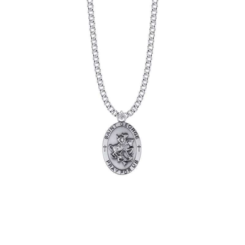 Sterling Silver Oval St. George Medal, Patron Saint of England and Soldiers