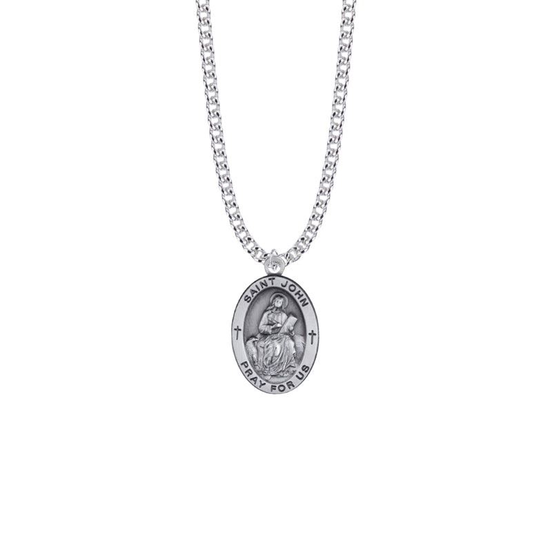 Sterling Silver Oval St. John Medal, Patron Saint of Friendships and Authors