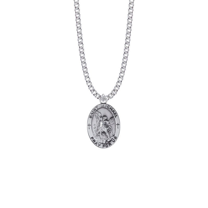 Sterling Silver Oval St. Michael Medal, Patron Saint of Police Officers