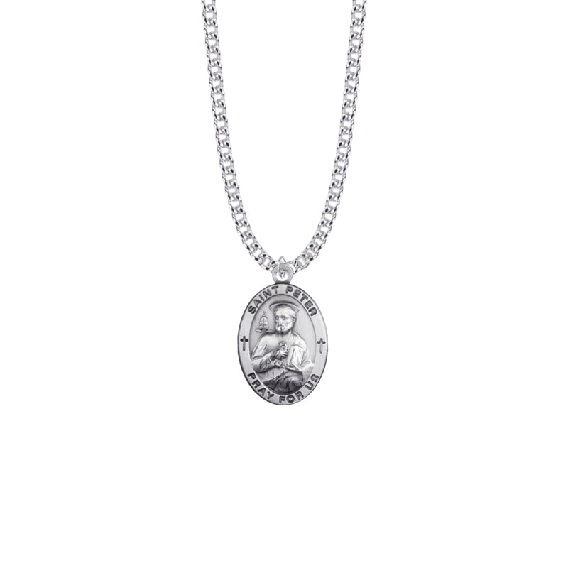 Sterling Silver Oval St. Peter Medal, Patron Saint of Fishermen and Ship Builders