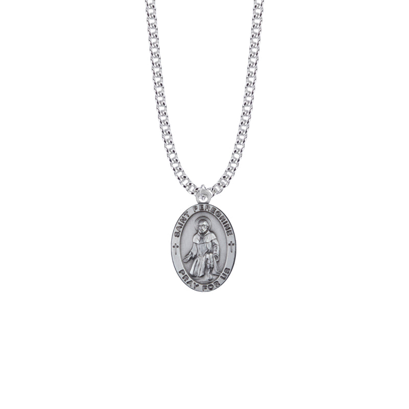 Sterling Silver Oval St. Peregrine Medal, Patron Saint of Cancer