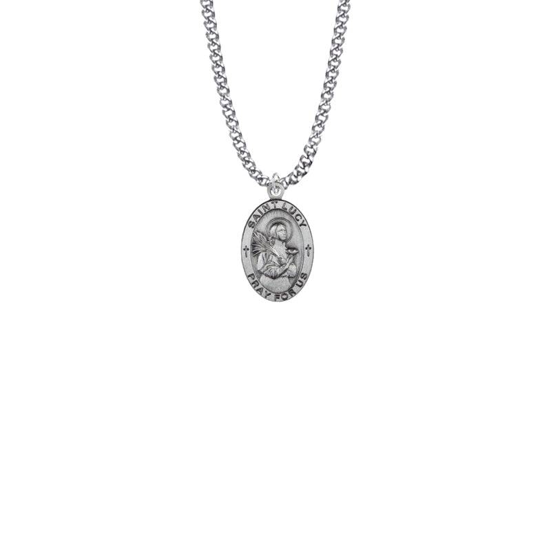 Sterling Silver Oval St. Lucy Medal, Patron Saint of the Blind