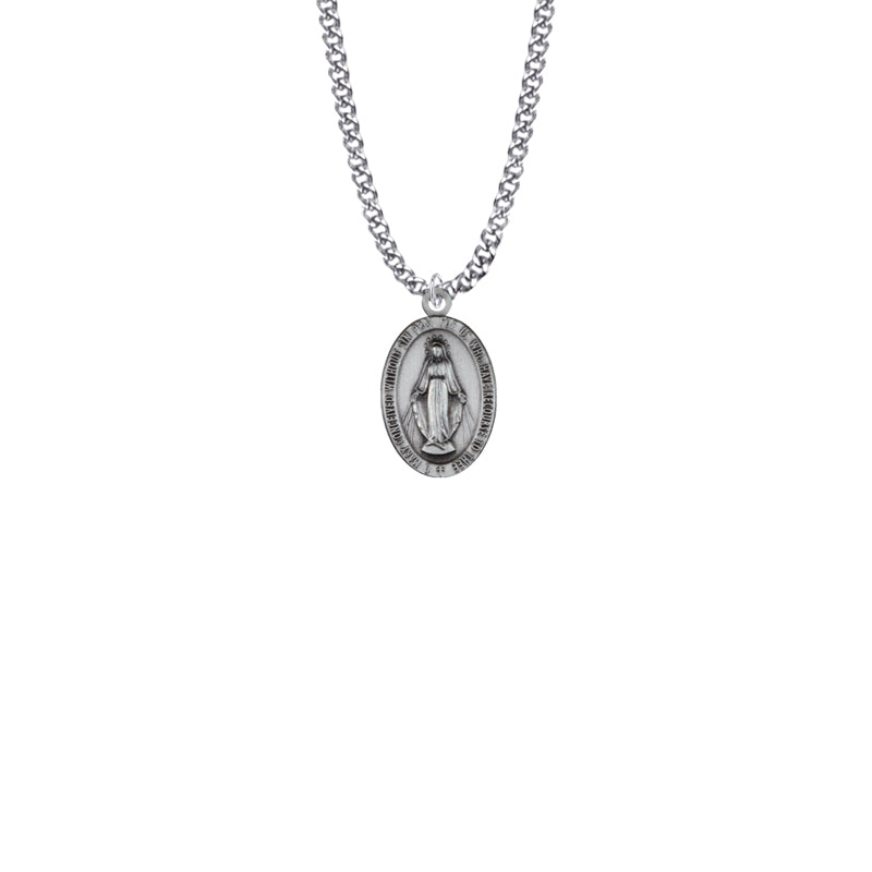 Sterling Silver Oval Antiqued Miraculous Medal