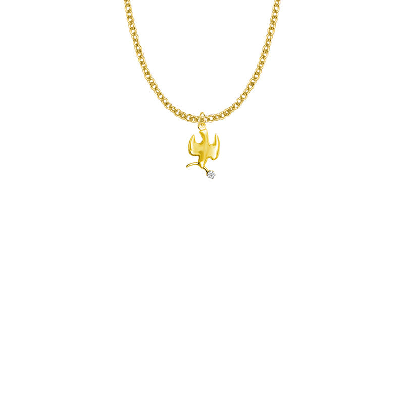 9/16 Inch Gold Plated Over Sterling Silver Dove Necklace with Olive Branch and Cubic Zirconia Stone