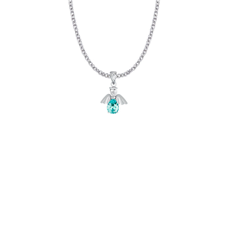 Sterling Silver and Glass Crystal March Birthstone Angel Necklace