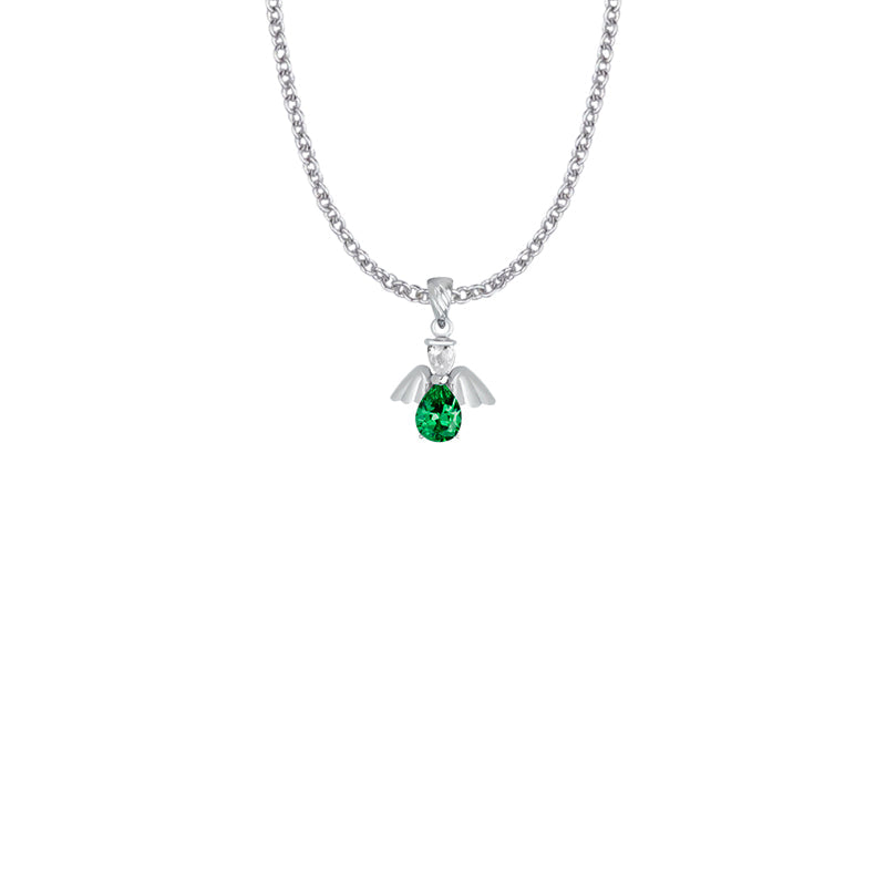 Sterling Silver and Glass Crystal May Birthstone Angel Necklace