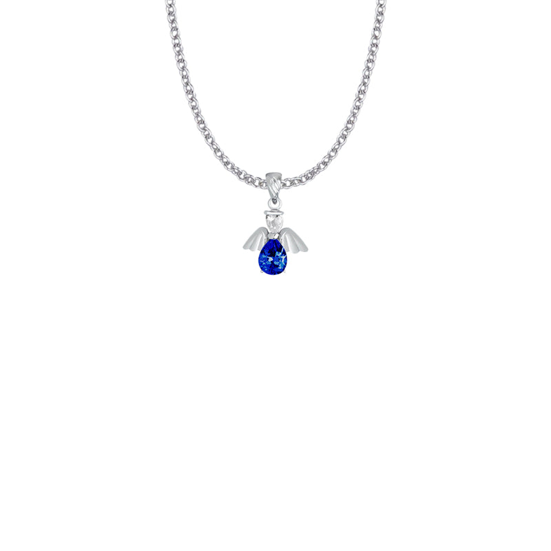 Sterling Silver and Glass Crystal September Birthstone Angel Necklace