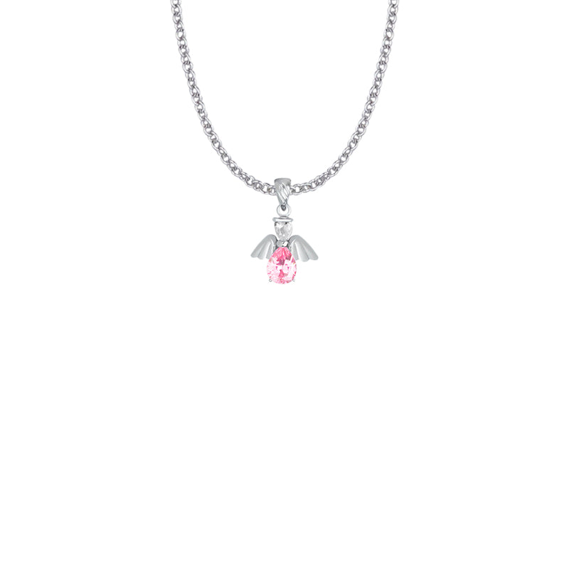 Sterling Silver and Glass Crystal October Birthstone Angel Necklace
