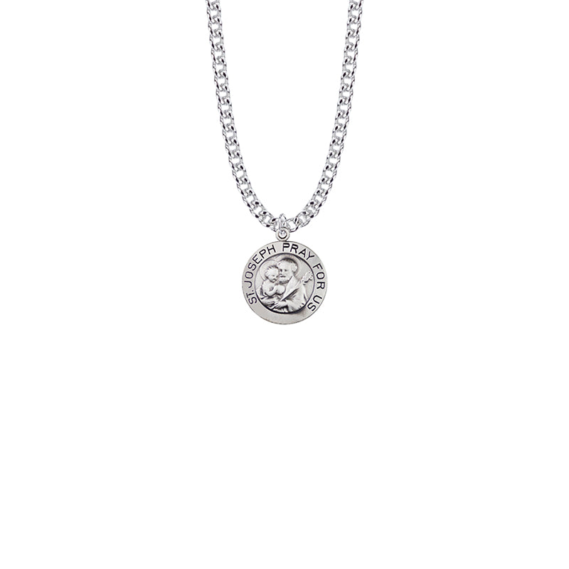 Sterling Silver Round St. Joseph Medal, Patron Saint of Carpenters and Fathers