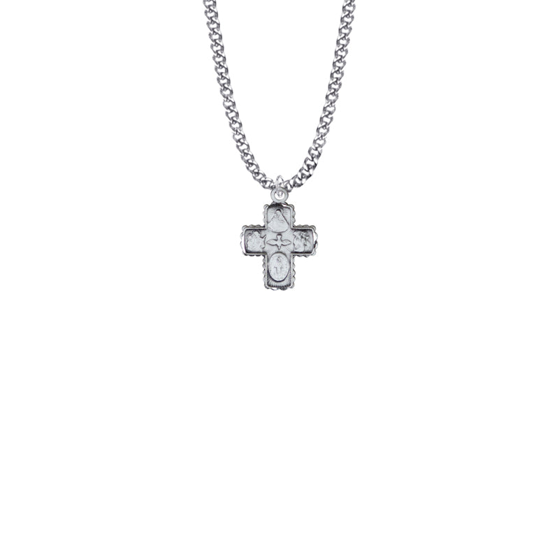 Sterling Silver Beaded Border Five Way Medal