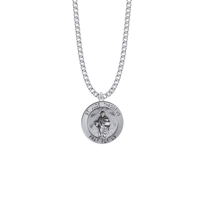 Sterling Silver Large Round St. Jude Medal, Patron Saint of Hopeless Causes and Desperation