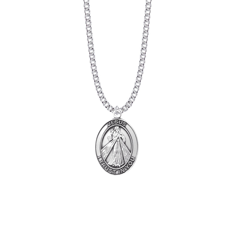Sterling Silver Jesus-Divine Mercy Oval Medal